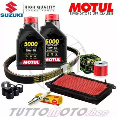 KIT TAGLIANDO SUZUKI SIXTEEN 150 2008 2009 OLIO CINGHIA RULLI FILTRI CANDELA - Immagine 1 di 4