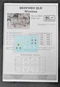 IBG 1/35th Scale Bedford QLR Wireless Decals & Directions from Kit No. 35017 - Picture 1 of 1