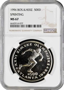 Bosnia & Herzegovina 500 dinara 1996, NGC MS67, "Atlanta - Sprinter" Top Pop 1/0 - Picture 1 of 2