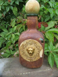 Vintage Genuine Italian Leather Wrapped Decanter Bottle Lion Head . - Picture 1 of 9