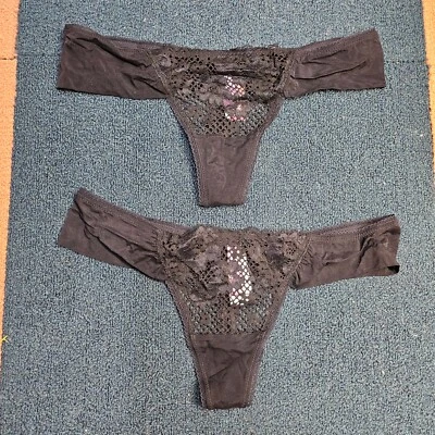 (2) Adore Me Floral Thong Mesh Panties Sheer Panty Black Medium V6a - Image 1 of 4