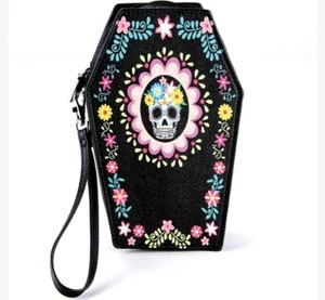 Super Cute Sugar Skull Coffin Wristlet - Picture 1 of 3