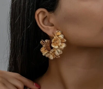 Pendientes Zara Aro Flor Dorado Floral Tachuela Abierta Boho Guirnalda Retro Foto 1 de 4