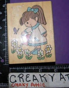 LUCY WATERING HER FLOWERS LITTLE GIRL RUBBER STAMP STAMPABILITIES UR1024 - Picture 1 of 2