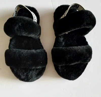 Zapatos UGG Fluff Yeah Slides Juveniles Talla 13 Negro Piel de Oveja Zapatillas Difusas Correa Foto 1 de 4