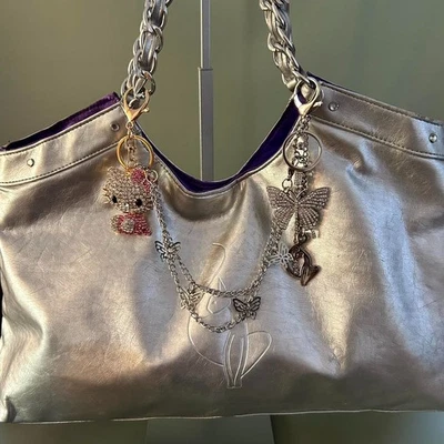 Baby Phat Metallic Silver Chain Shoulder Bag – Y2K Cat Logo Tote w/ Hello Kitty - Image 1 of 4
