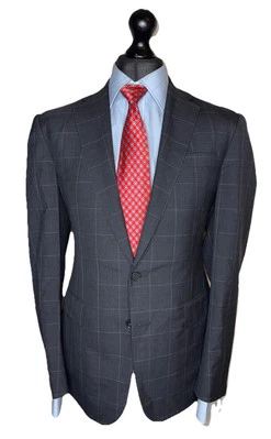 RALPH LAUREN PURPLE LUXURY SUIT FULL CANVASS CHECKED GREY TAILORED FIT: 40x34x31 - Image 1 of 4