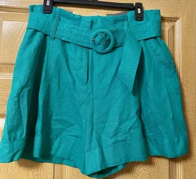 NWT Women’s Worthington Teal Green Linen Shorts With Belt Size 10 Front Pockets - Image 1 of 4