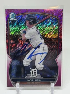 2023 Bowman Jace Jung Fuchsia Shimmer Refractor #BCP-215 Detroit Tigers SIGNED - Bild 1 von 2