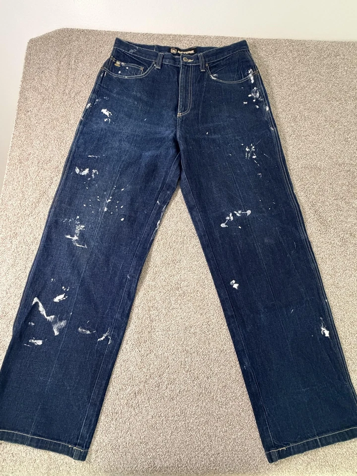 Jeans Reverb para Hombres 34x34 Azul Calce Suelto Pintura Salpicaduras Denim Envejecido Y2K Foto 1 de 4