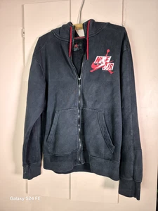 Nike Air Jordan Jumpman Hoodie Black Zip Up Track Jacket Red Lace - Picture 1 of 15