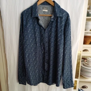 Men's LINEA Navy Blue Floral Longsleeved Standard Thin Cotton Shirt Size XL - Picture 1 of 6