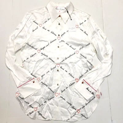 $335 Nueva Blusa ROBERT GRAHAM Gabriela PEQUEÑA S Blanca Amor Estampado Corazón Mezcla de Seda Foto 1 de 4