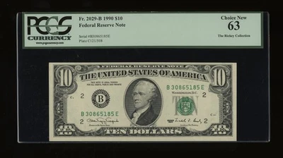 DBR 1990 $10 FRN New York Fr. 2029-B PCGS 63 Serial B30865185E - Image 1 of 2