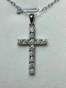 925 Sterling Silver 1.2 Carats Moissanite Bling Bling Cross Pendant Necklace - Picture 1 of 11