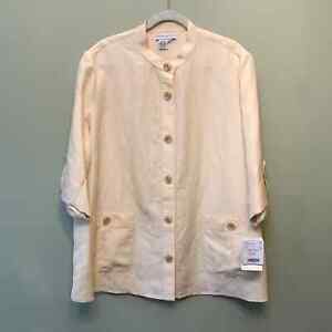 DONCASTER Button Front Shirt Women 20W Peach Linen Silk Pockets New 