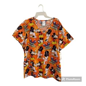 XL Scrub Top New Mickey And Minnie Halloween Scrubs Frankenstein Bride Disney - Picture 1 of 11