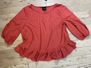 W5 Woman's Top Blouse Gathered-3/4-Sleeve Ruffle Texture Coral Large NEW w TAG - Picture 1 of 10