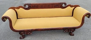 Antique 19th Century American Empire Mahogany Sofa Settee-Hand-Carved Upholstred - Picture 1 of 18