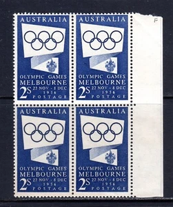 1954 **MUH** Melbourne 1956 OLYMPIC GAMES 2/- BLUE Pre-OLYMPIC Stamp BLOCK of 4 - Picture 1 of 2