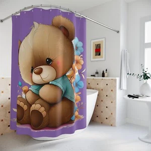 Cute Teddy Bear Shower Curtain, Kids Bathroom Decor, Nursery, Gift for Baby - Picture 1 of 6