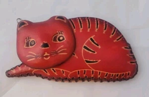 Leder Katze Geldbörse Portemonnaie Clutch Vintage Handarbeit Reißverschluss 6x3 Zoll - Bild 1 von 5