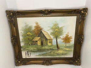 Vintage Framed Barn Oil Painting on Canvas Signed Hampton - Picture 1 of 9