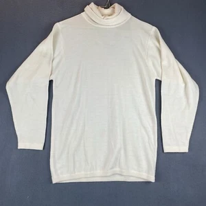 VTG Ellen Tracy 100% Wool Turtleneck Sweater Sz M Ivory Cream Tight Knit Classy - Picture 1 of 13