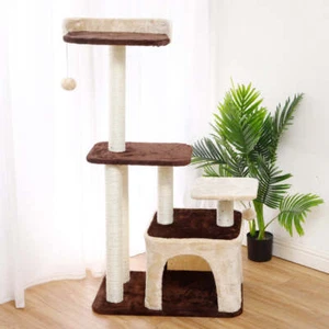 3 Tier Brown Pet Play House Cat Tree Feline Scratchpost Scratching Post Tower - Picture 1 of 10