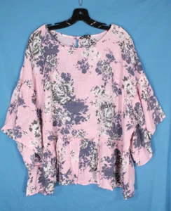 UNIQUE SPECTRUM leichte BLUSE/TOP TWILL rosa BLUMENDRUCK Rüschensaum Gr. 2X - Bild 1 von 6
