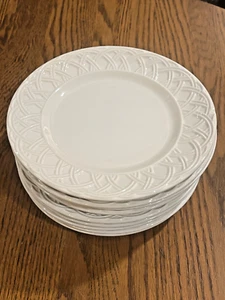 5er Set * Pier 1 Korbgeflecht 8,5" Dessert SALATTELLER Italien Quadrifoglio WEISS - Bild 1 von 11