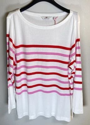 Camiseta para mujer Vineyard Vines simple cuello barco blanca roja rosa a rayas talla XXL NUEVA CON ETIQUETAS Foto 1 de 4