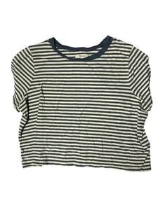 Madewell T-shirt media a righe blu e panna cropped - Foto 1 di 3