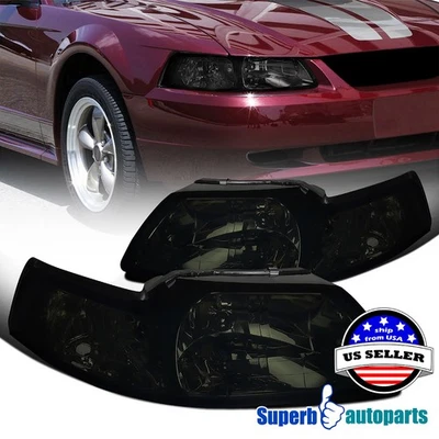 Fits 1999-2004 Ford Mustang V6 GT Headlights+Corner Lamps Smoke Tint - Image 1 of 4