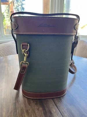 Винтажная кожаная холщовая наплечная полевая или винная сумка Eddie Bauer через плечо зеленая - Изображение 1 из 4