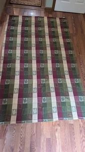 Cotton Park Cottage Tablecloth Autumn Leaves Squares Deep Green Red Beige 54x90 - Picture 1 of 2