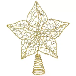 Glitzernder Stern Baumspitze - Weihnachten Gold Glitzer Draht Stern Blatt Deko - Bild 1 von 12