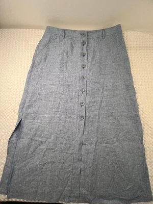 Maxi Falda Talbots Talla 16 Lino Azul Claro Cambray Costera Abuela Botón Delantero Foto 1 de 4