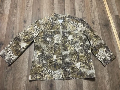 Chaqueta Christopher & Banks, Para Mujer Talla Pequeña, Marrón Blanco, Cremallera Completa, Blazer Foto 1 de 4