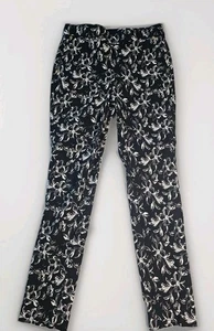 Anne Klein Slim Ankle Pant Small schwarz Blumenmuster Stretch Hose Arbeit Freizeit - Bild 1 von 6