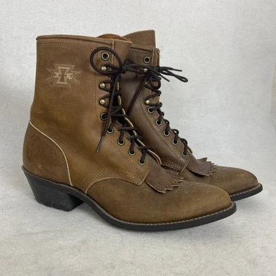 Vtg Laredo Roper Boots Brown Leather Kiltie USA 9M Women Southern Western Rodeo - Image 1 of 4
