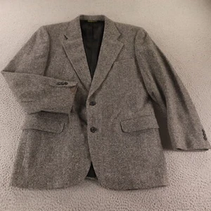 VTG Tweed Jacket M Gray Herringbone 100% Wool Blazer Sport Coat 40R - Picture 1 of 17
