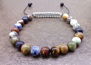 Mens Wrap Bracelet Cuff Wristband Jewellery Bangle Gemstones Beaded Braided Rope - Picture 1 of 5