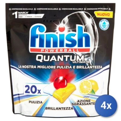 4x Finish Tabs Lavastoviglie 20 Pz. Quantum Limone Foto 1 de 3