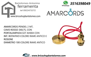 AMARCORDS PENDEL 2 MT, CAVO ROSSO 3X0,75, CON PORTALAMPADA E27 AH004 - Foto 1 di 1