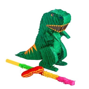 Green Dinosaur Pinata with Stick & Blindfold Kids Birthday Party Wedding Toy - Picture 1 of 7