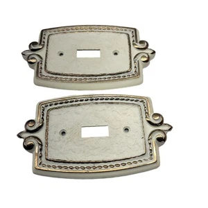 Set of 2 Vintage Brass Gold & White Wall Electrical Switch Cover Plates 5¾x3¼ - Picture 1 of 9