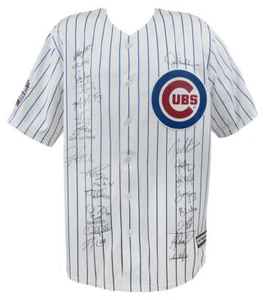 2016 Cubs Team Signed 2016 WS Patch Pinstripe Majestic Jersey (22 Sigs)(SS COA) - Picture 1 of 3