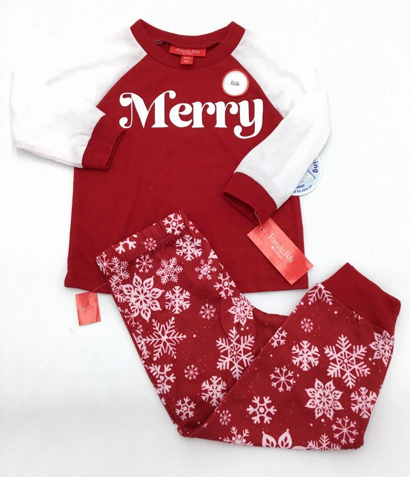 Family Pajamas Kids Unisex Size S 6-7 Merry Snowflake Red 2pc PJ Set Christmas