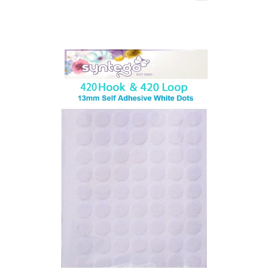 840 Self Adhesive 420 Hook And 420 Loop Sticky Dots White 13mm  - Image 1 of 1